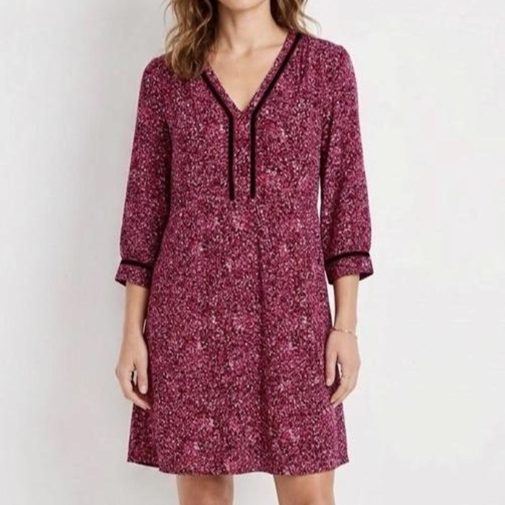 J.Jill Strawberry Delicate Petals Velvet Trim Floral Dress Pink Large